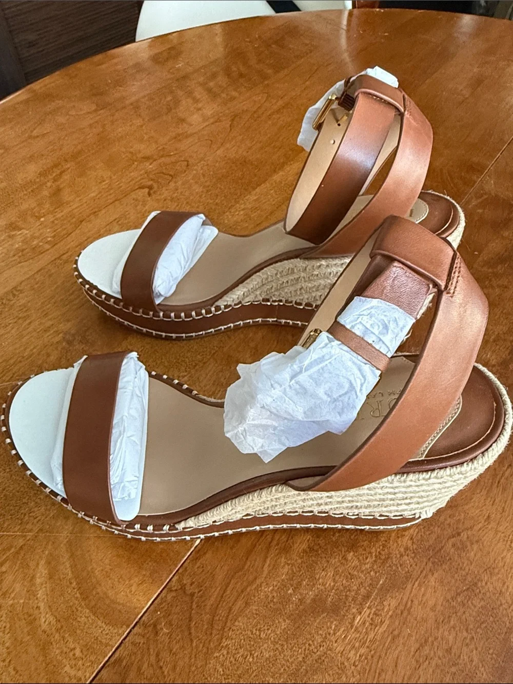 Lauren Ralph Lauren Brown and Cream Espadrille Wedge Sandals